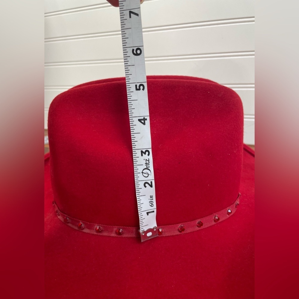 Red Hot Society Red 100% Wool Bejeweled Cowboy Hat with a Bow Women’s EUC - Picture 7 of 8
